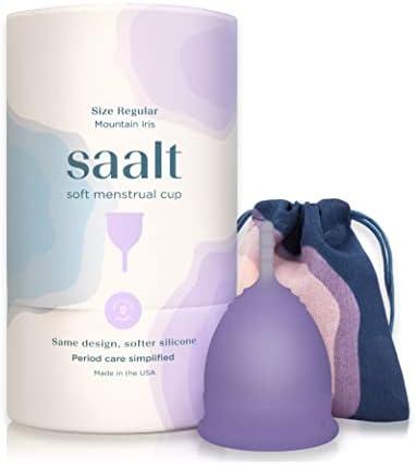Saalt Soft Menstrual Cup – Reusable Period Cup – Made for Comfortable, Leak-Free Protection Up to 12 Hours – BPA & Latex Free – Includes Cup & Carry Bag (Regular, Mountain Iris)