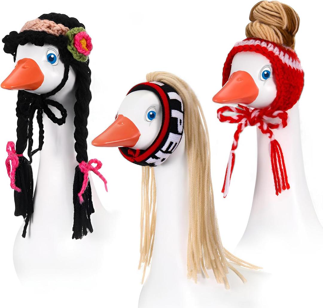 3 Pcs Porch Goose Wigs Cute Statue Geese Outfits Portico Goose Braid Wig Clothing Accessories Funny Crochet Hook Hair Costume for Garden Lawn Outdoor Yard Patio Statue Decoration 3 Pcs Porch Goose Wigs Cute Statue Geese Outfits Portico Goose Braid Wig Clothing Accessories Funny Crochet Hook Hair Costume for Garden Lawn Outdoor Yard Patio Statue Decoration