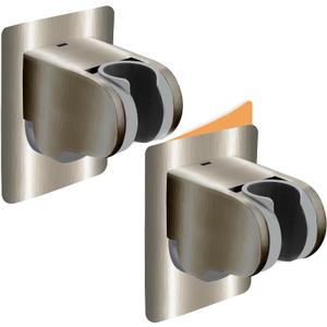 HO2ME 2 Pack No Drilling On Wall Mounted Shower Bracket for Handheld Shower Head, Strong Adhesive and Waterproof Shower Head Holder, Adjustable to Meet Any Space Bathroom, Brushed Nickel