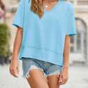 Cicy Bell Womens Summer V Neck T Shirts Casual Short Sleeve Flowy Tops Cute Loose Fit Basic Tees (Blue, L)