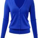 Allsense Women's Long Sleeve Lightweight Button Down Soft Solid Knit V-Neck Cardigan Sweater, Royal Blue, Small