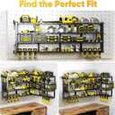 POKIPO Extra Large 64" W Power Tool Organizer Wall Mount, 1000 lbs Load Capacity, Heavy Duty 4 Tier Garage Storage Rack with 8 Drill Holders, 2 in 1 Corner or Straight Installation