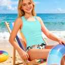 NECIOUS Girls Swimsuit Cute Scallop Trim Bathing Suit Two Piece Solid Color Printed Tankini Sets with Chest Pad 9-16Y (Green)