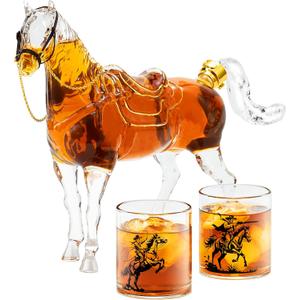Kollea Birthday Gifts for Men Dad, Horse Whiskey Decanter Set with 2 Cowboy Glasses, Liquor Dispenser for Home Bar, Alcohol Gift for Boyfriend, Husband, Brother, Bourbon Vodka, Anniversary, Christmas