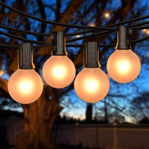 SUNSGNE 25Ft Outdoor Patio String Lights G40 with 27 Frosted White Globe Bulbs, Waterproof Connectable Hanging String Lights for Backyard Porch Balcony Party Christmas Decor, 5 Watt, Black Wire