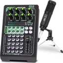 Pyle Portable Bluetooth Live Broadcast Sound Card Pro Audio Interface DJ mixer Condenser w/Microphone Set, for Streaming Podcasts Studio, Recording PC, Gaming, Phone, w/FX, Ambient Sounds