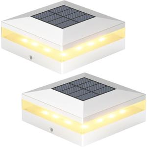 Viewsun 4x4 Solar Post Cap Lights, 2 Pack 3 Color Modes Fence Post Solar Lights Outdoor, Waterproof Solar Powered with 72 LEDs, Decorating for Fence, Deck, Garden (White)