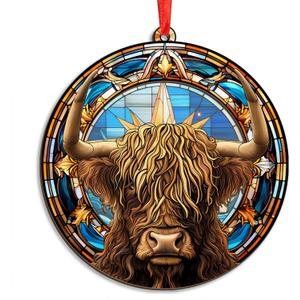 2 x OASSIE Highland Cow Ornament for Christmas Tree - Suncatcher Christmas Ornaments 2025 - Farmhouse Brown Highland Cow Gifts for Women Men Mom Dad Family, Stocking Stuffers for Farm Xmas Decorations