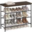 Shoe Rack Organizer 4 Tier for Closet Entryway Free Standing Metal Storage Shoe Shelf with MDF Top Board，Black