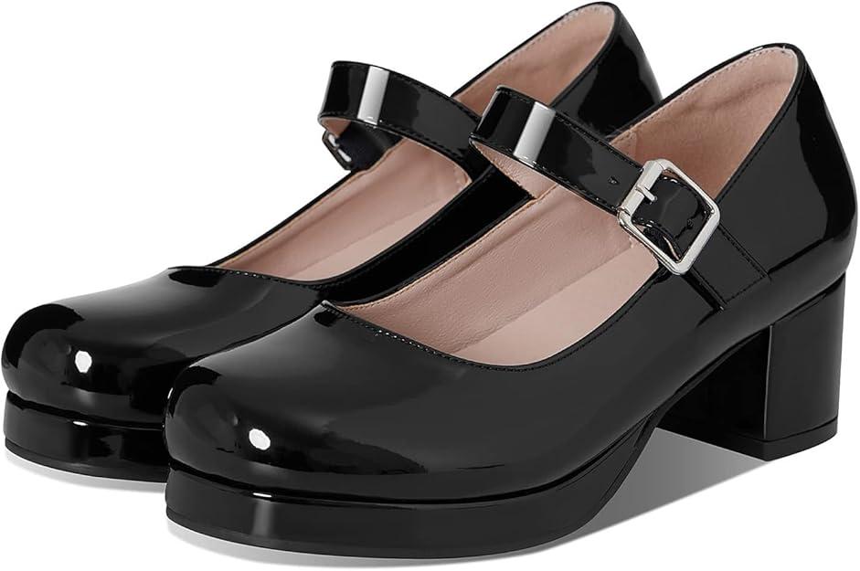 Femflame Women's Low Chunky Heel Mary Jane Pumps Ankle Buckle Strap Sweet Round Toe Dress Shoes JK Cosplay Uniform Dress Shoes Size 9