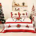 Cmfshape Christmas Bedspread King Size,Red Lightweight Quilt Set 3Pcs,Christmas Floral Pattern Bedding,Reversible Coverlet for All Season,Home Decoration for New Year (Red,King106 x96)