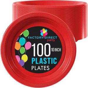 Exquisite Party Solids Red Plastic Plates For Party 10" Red Disposable Plates Heavy Duty 100 Pcs Plastic Dinnerware Sets Heavy Duty 350 GSM Disposable Dinnerware Set