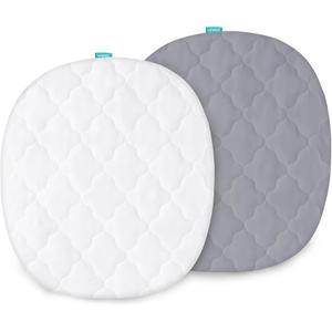 Bassinet Mattress Pad Cover Waterproof, Fits 21”*24“ Graco Pack 'n-Play Dome LX Bassinet Mattress, Ultra Soft Breathable, White and Grey