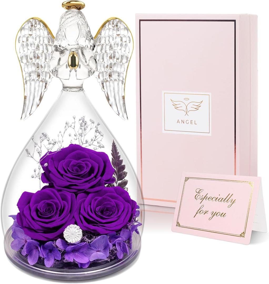 Yamonic Mom Birthday Gifts for Mom Women, Glass Angel Figurines with Three Real Rose Gifts for Grandma Mom Her, Preserved Flowers Rose Angel Gifts for Mothers Day Christmas Anniversary Birthday Gifts Yamonic Mom Birthday Gifts for Mom Women, Glass Angel Figurines with Three Real Rose Gifts for Grandma Mom Her, Preserved Flowers Rose Angel Gifts for Mothers Day Christmas Anniversary Birthday Gifts