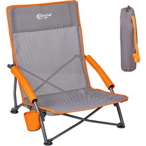 Portal Beach Chairs for Adults Camping Low Lightweight Portable Chair with Cup Holder Mesh Back Carry Bag for Outdoor Sand Lawn Travel Picnic Festival Concert, 24" High Back