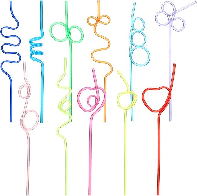 Didaey 120 Pcs Crazy Silly Straws for Kids Bulk Reusable Plastic Loop Curly Colorful Drinking Straws for Kids for Valentines Gift Birthday Party Favors Supplies Decorations(Classic Style)