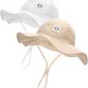 FURTALK Baby Girl Sun Hat Toddler Beach Hats UPF 50+ Wide Brim Bucket Summer Hat (6-24 Months, Light Khaki+white)