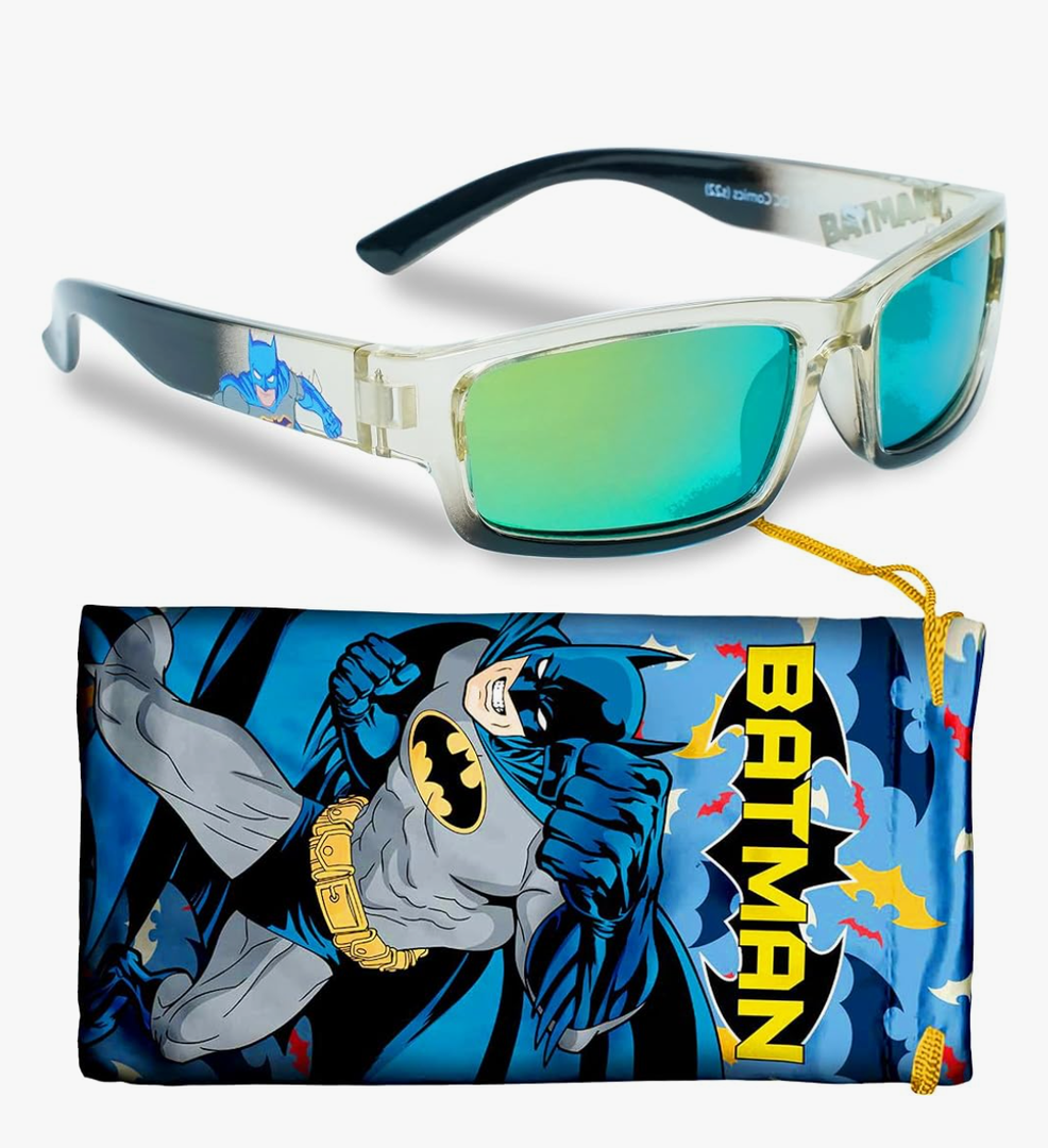 DC Batman Black Tinted Sports Wrap Kids Sunglasses - Stylish & Durable UV-Protective Batman Sunglasses w/t Soft Carrying Case - Officially Licensed