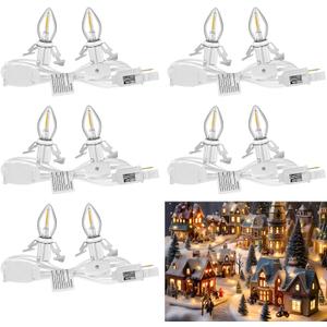 Meonum 5 Pack Accessory Cord with Two LED Bulbs, Blow Mold Christmas Village Light with Outlet and Plug, Double Spare Fuse C7 Light Bulb Christmas Village Accessories White Indoor LED String