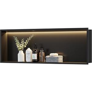 Neodrain LED Light Shower Niche, Matte Black Wall Niche, 36"X12", Stainless Steel Bathroom Cabinet with 3000K Light, Waterproof Recessed Shampoo Storage in wall, No Tile Needed