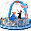 110" Splash Pad for Kids & Dogs, 2-in-1 Large Sprinkler Water Toys with Basketball Hoop Arch, Thickened Pool Mat Toys for Backyard & Garden Outdoor Summer Fun Ages 4-12
