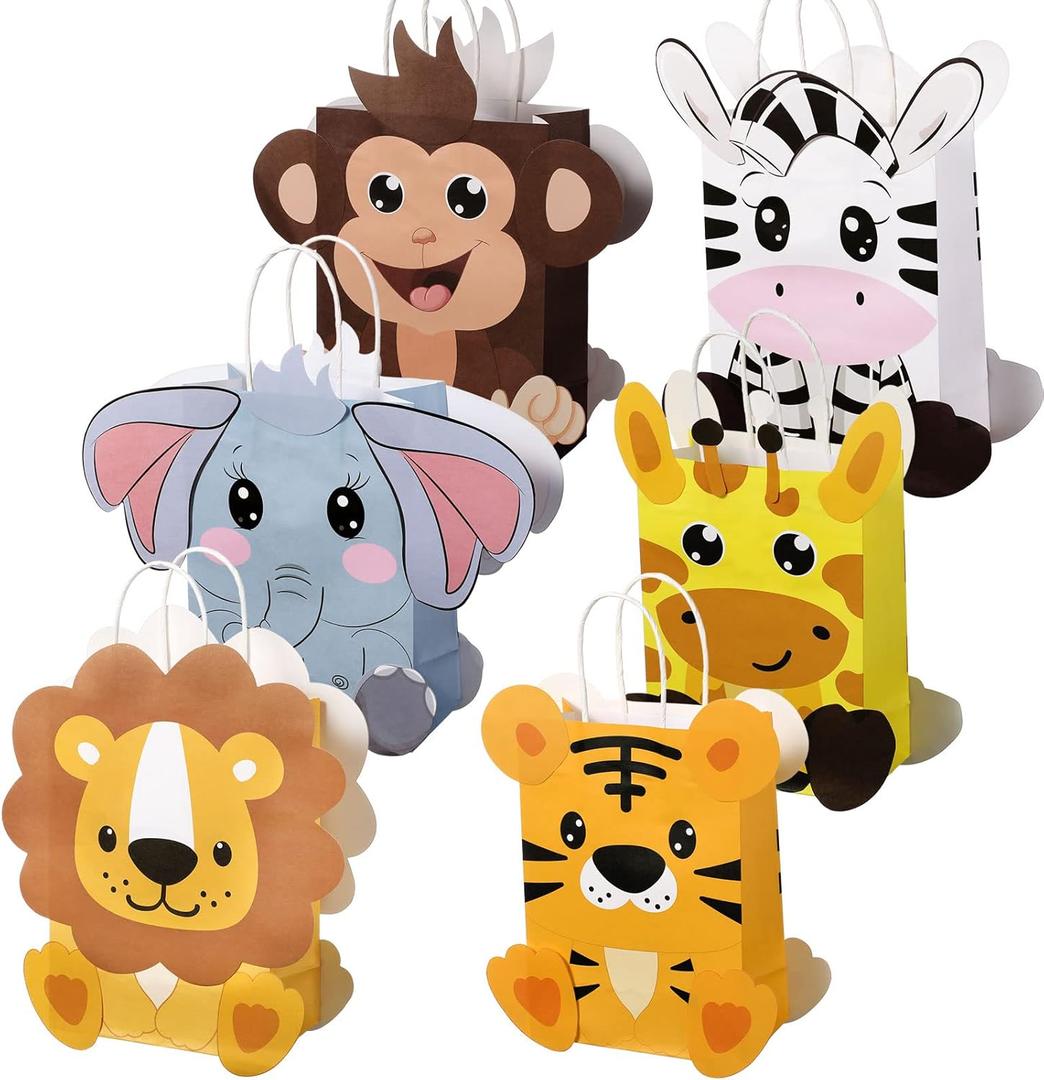 TaoBary 24 Pieces Safari Jungle Goodie Bag Party Favor Bags with Handles for Kids Birthday Safari Themed Party Supplies (Dimensional Style)