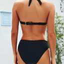 Yonique Women Two Piece Bathing Suits Push Up Bikini Set Halter Swimsuit Vintage Swimwear (Black, L)