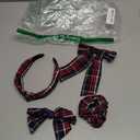 DEEKA 5 Styles Uniform Plaid Long Tail Hair Bows Knotted Headband Scrunchies Bow Set Alligator Clips Back to School Accessories for Toddler Little School Girls (Dark Navy & Red 5 Styles)