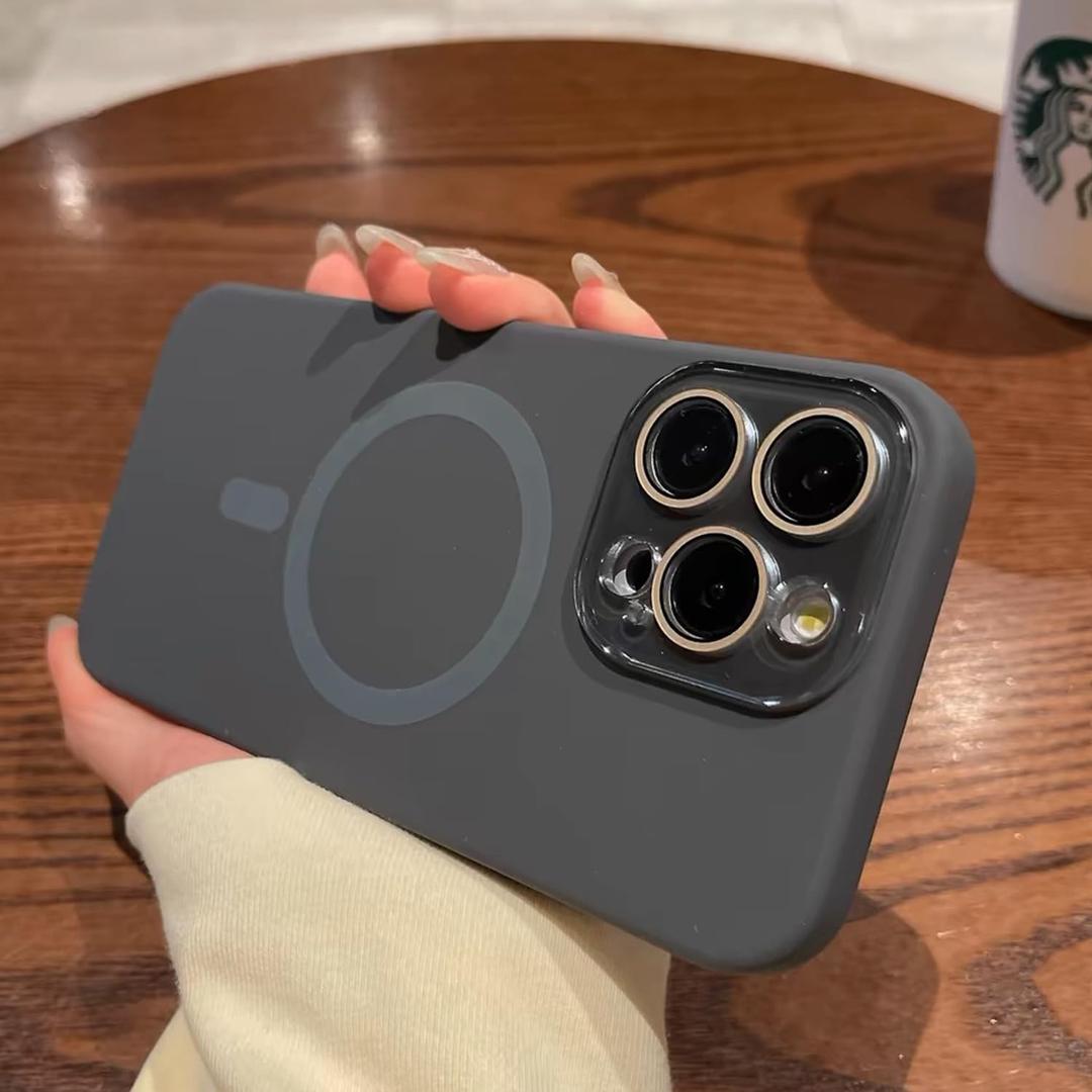 Magnetic Silicone Case for iPhone 15 Pro Max with Camera Lens Protector,Compatible with Magsafe,Full Protection Smooth Shockproof Anti-Scratch,Microfiber Lining Inside Phone Case-Charcoal Black