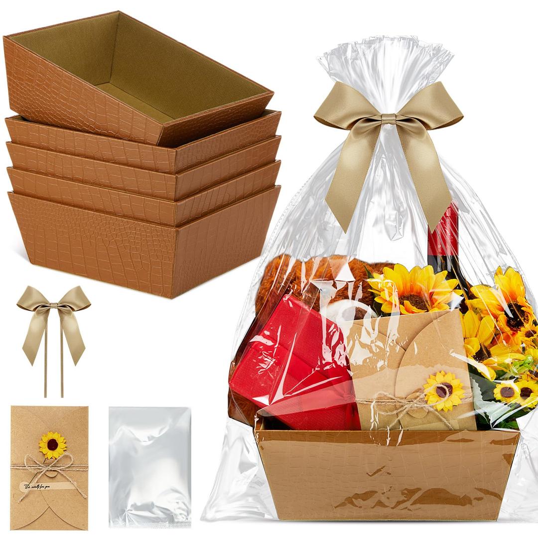 Wonderjune 20 Pcs Valentines Day Gift Baskets Empty To Fill Baskets For Gifts Empty With Gift Bag Bow Valentines Gifts Storage Basket Bulk for Wedding Party Wrapping(Yellow)