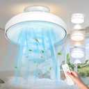 Mixoo Low Profile Bladeless Ceiling Fan with Light & Remote, Flush Mount Dimmable Ceiling Fan Lighting Kit, 6-Speed Quiet Reversible Motor for Bedroom Kids Room Kitchen Modern White(20In)