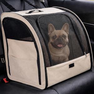 Dog Car Seat for Small Medium Dogs & Cats, Soft-Sided, Beige