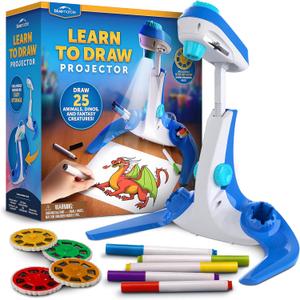 Blue Marble Learn to Draw Projector - Kids Image Projector for Tracing with 9 Colorful Markers & 4 Image Discs with 25 Animals, Dinos & Creatures to Draw, Patent-Pending Drawing Projector for Kids