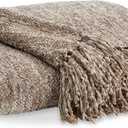 Signature Design by Ashley Tamish Contemporary Throw with Knotted Fringe, Light Brown (50"W x 60"D)