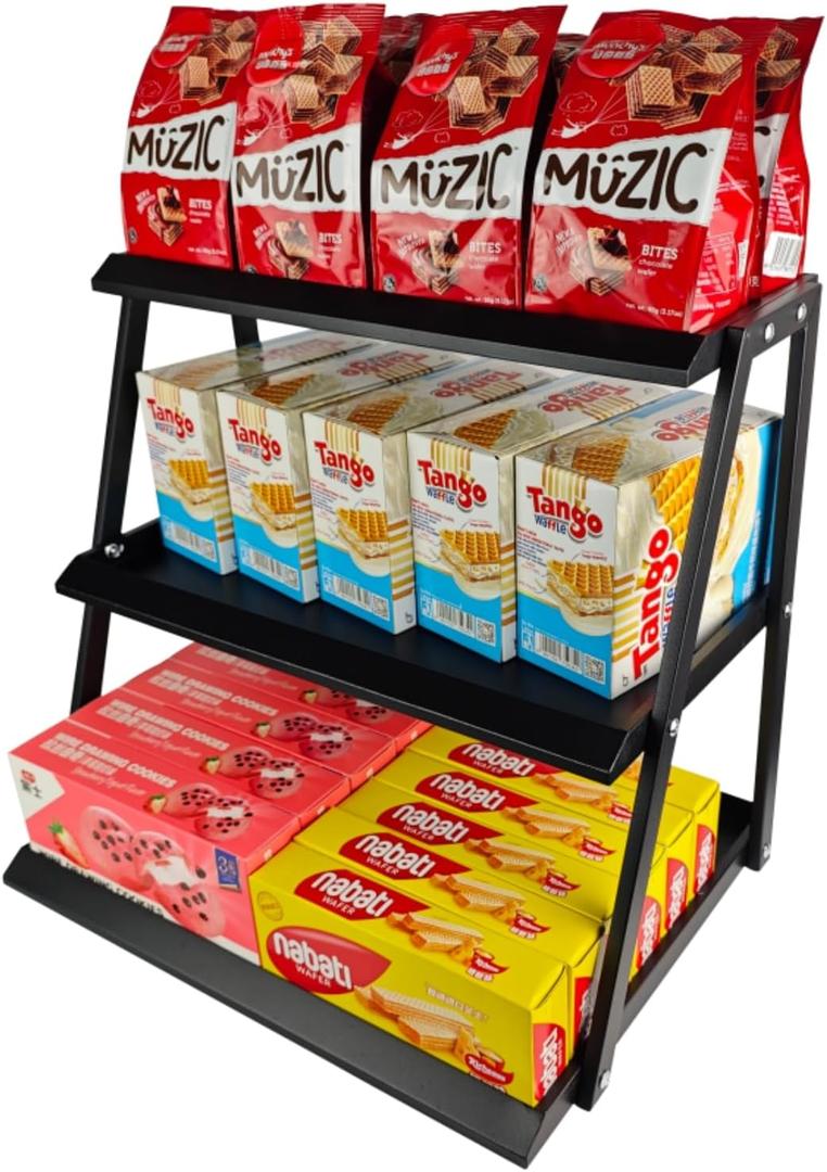 CozyNova 3 Tier Candy Display, Snack Holder, Multi-Functional Counter Snack And Chip Holder For Stores, Cupcake Display Stand, Black