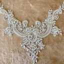 Handmade Rhinestones lace Applique handsewing Beads Trim Patches Neckline for Dress Clothes Accessory (White)