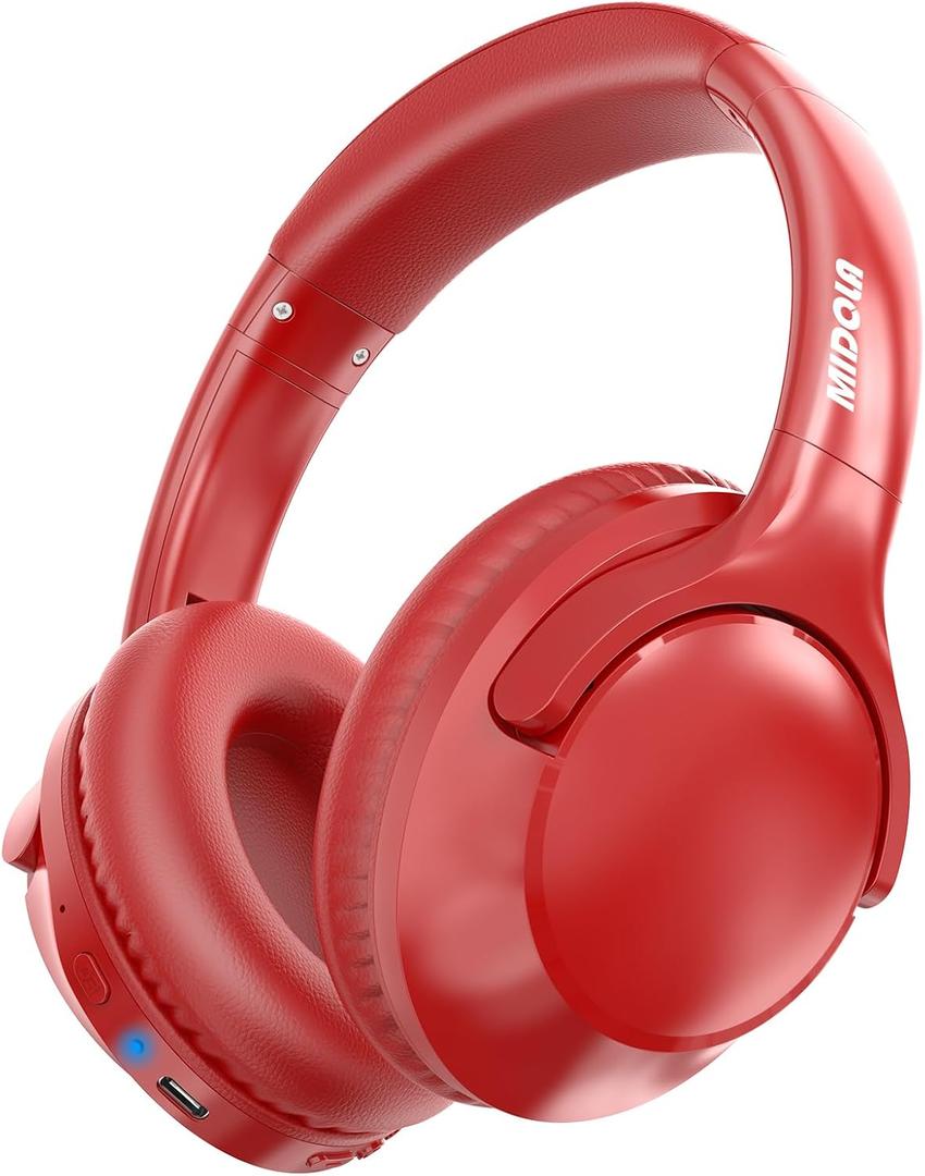 MIDOLA Bluetooth Headphones Over Ear 68H Playtime 6 EQ Wireless Headset with Microphone HiFi Stereo Foldable Lightweight Deep Bass for Travel Home Office Cellphone Red