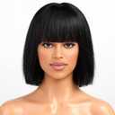 ELLORS 10 Inch Bob Wig Human Hair With Bangs Glueless 2x1 HD Lace Wigs, Short Wigs For Women Yaki Straight Lashes Included
