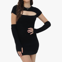 Short Sweater Dress for Women Cutout Sexy Bodycon Ribbed Knit Separate Sleeve 2025 Fall Winter Small