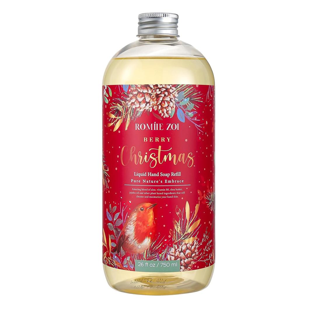 ROMIIE ZOI Christmas Liquid Hand Soap Refill- Berry Christmas- Infused with Holiday Floral Aroma, Gentle & Moisturizing Formula for Home & Kitchen, 750 ML/ 26 FL OZ