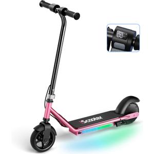 iScooter IK3/IK3Pro Electric Scooter for Kids Ages 6-12, 150W Motor, LED Display, 3 speeds Adjustable,3 Adjustable Heights(IK3Pro),Colorful Lights, Double Brake,Magnetic Charging (Pink)
