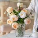 DUYONE Fake Flowers for Decoration Home Decor Artificial Flowers Austin Rose Peony Latex Fake Flower Living Room Decoration Vivid Pink Roses Peonies (Champagne 4pcs)