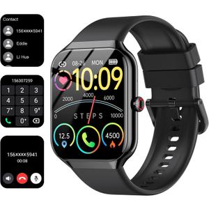 Smart Watch, 1.96" HD SmartWatch for Men Women Touch Screen Answer/Make Call, 100+ Sport Fitness Tracker IP68 Waterproof, Activity Tracker with Heart Rate SpO2/Sleep Monitor/Pedometer for Android iOS (Black)