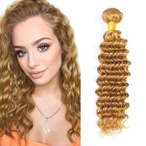Deep Wave Bundles Human Hair 14 Inch Color #27 Honey Blonde Single Bundle Brazilian Virgin Human Hair Bundles Deep Wave 100g Per 1 Bundle Remy Hair Extensions For Black Woman