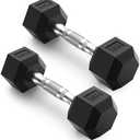 PAPABABE HEX Dumbbell 7.5lbs, Rubber Encased Home Gym Dumbbells, Exercise & Fitness Weights Dumbbells for Women & Men, Hand Weight for Strength Training