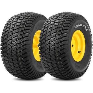 20x8.00-8 Tire and Wheel, 4 Ply Tubeless Lawn Mower Tire Replacement 20x8-8nhs Riding Tractor Mower and Rear Tire and Wheel Assemblies, 3.5" Offset Hub, 3/4" Borehole, and 3/16" Keyway, 2 Pack