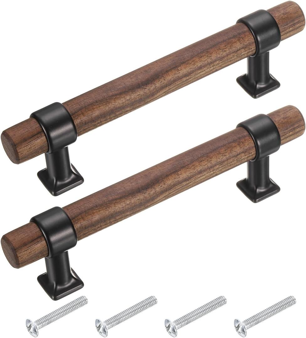 uxcell 2 Pcs Wood Drawer Pulls t Bar 96mm/ 3.8" Hole Center Dresser Drawer Knobs Double Hole Furniture Pull Handles with Screws for Home Kitchen Room, Black