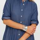 SUNNOW Women's Denim Button Front Mini Shirtdress Vintage Style Relaxed Fit Long Sleeve Dress