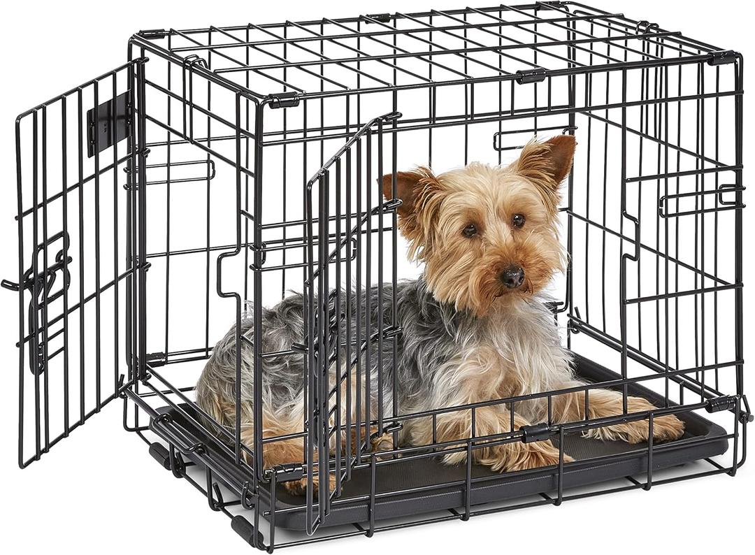 MidWest Homes for Pets Newly Enhanced Single & Double Door iCrate Dog Crate, Includes Leak-Proof Pan, Floor Protecting Feet, Divider Panel & New Patented Features (18.6"L x 12.0"W x 14.0"H, Black)