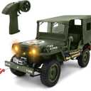Remote Control Truck Off Road - 4x4 1/10 Scale Willys Army Rock Crawler RC Truck with Winch&Car Cover, 40Mins Play Time All Terrain Offroad RC Car, Military Vehicle Toys for Boys, Radio Controlled Car